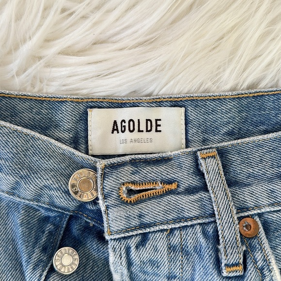 Agolde Parker Denim Shorts Distressed Women size 24 Blue Button Fly - Picture 2 of 4